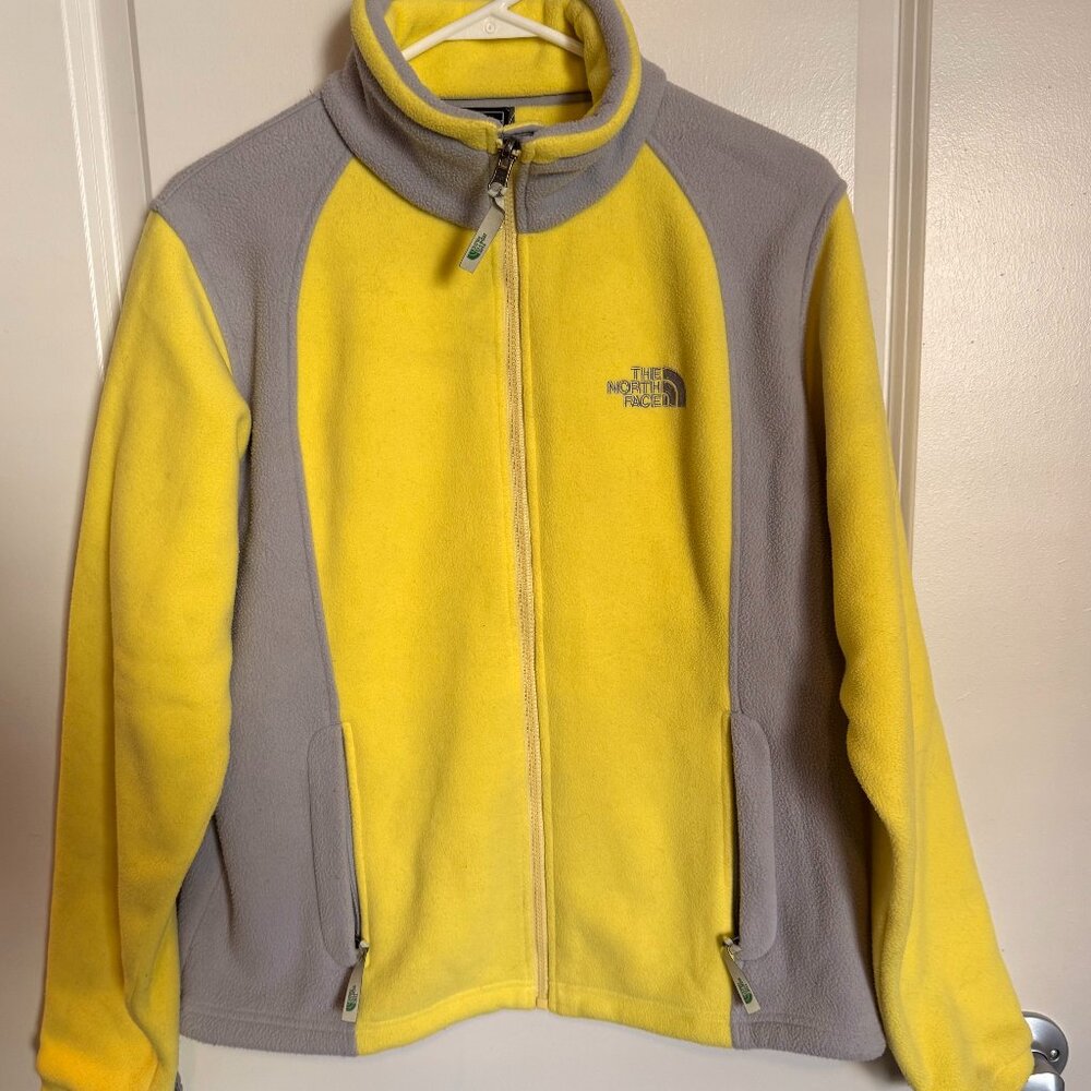The North Face Jacket Women Medium Yellow Grey Full Zip Fleece Coat